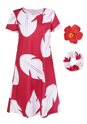 Robe de princesse hawaïenne PROCOS rouge avec bandeau et poche pour costume décontracté