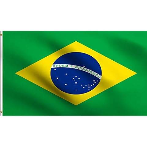 DMSE Brazil Brazilian Bandeira do Brasil Verde e amarela Ordem e Progresso Flag 2X3 Ft Foot 100% Polyester 100D Flag UV Resistant (2' X 3' Ft Foot) Cover