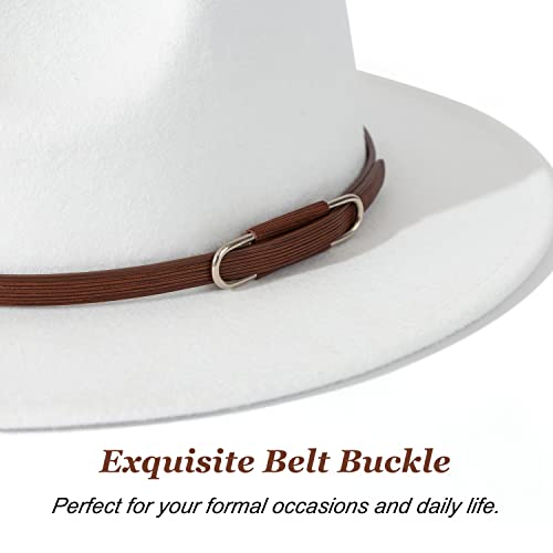 Lisianthus Women's Wide Brim Felt Fedora Retro Panama Hat With U-Shaped Buckle White #TOP2