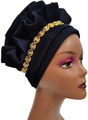 COBRIC Fashion Muslim Female Turban Hat Bonnet Gold Rhinestones Solid Indian Beanie Hair Bonnet Cap for Women Color 1392