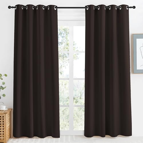 NICETOWN Toffee Brown Blackout Curtain 86 inch Long, W55 x L86, 1 Panel, Thermal Insulated Window Treatment with Grommet Room Darkening Thermal Insulated Panel for Bedroom/Living Room