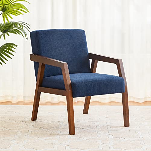 Huimo Side Chair,Modern Century Chair,Wooden Armchair,Tufted Accent Chair,Fabric Chairs For Living Room,Reading Chair, Upholstered Elegant Bedroom Chair (1, Blue) #TOP16