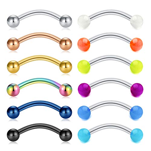 Rook Pendientes Ceja Labio Anillos 16G Acero Quir�rgico Bananabell Piercing Tragus Barbell Curvado Cartilago Helix Piercing Joyer�a 12 Piezas