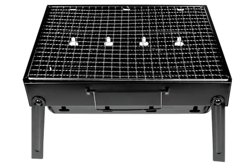 HOMMIA Barbacoa Portátil Desmontable de Carbón, Acero, Color Negro, 35x27x20 cm, con Patas Plegables, para Camping, Playa y Jardín