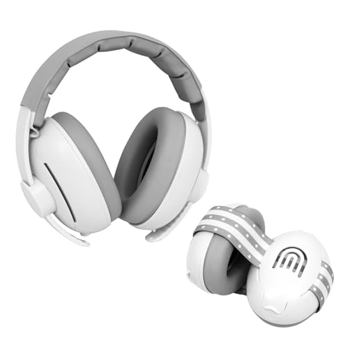 PLANTURECO 2-in-1 Adjustable Baby & Toddler Noise Cancelling Headphones - Ear Muffs for Kids 1-3 for Airplane Travel Infant Ear Protection (0-48 Months) (White)