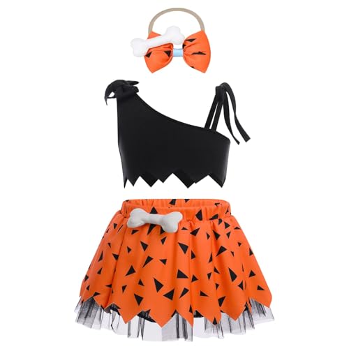 Comparativas de Pebbles bam bam los diez mejores. 32 AIMAOMI Halloween ostumes para niñas pequeñas y niños pequeños Pebbles Bam-Bam ostume Vestidos de tul (A, 5-6 años)