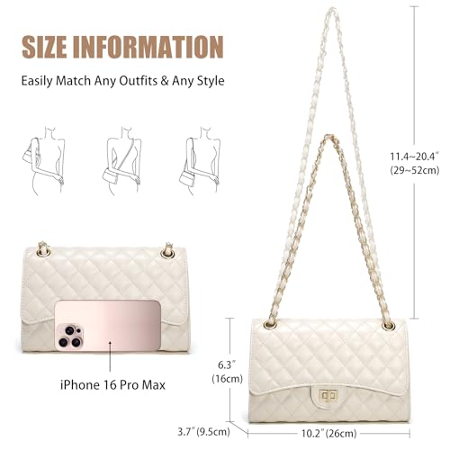 Quilted Crossbody Purse for Women Trendy Ladies Shoulder Bag with Chain Strap PU Leather Cross Body Bags Satchel HandBag,Beige by MEIRED - Used condition - Image 7