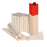 Aufun Wikinger Kubb Original, Wikingerspiel Classic Spiele aus Kieferholz mit wetterfester Tasche, Wurf Schach Spiele, Garten Spielzeug, Geschicklichkeitsspiel für Kinder & Erwachsene
