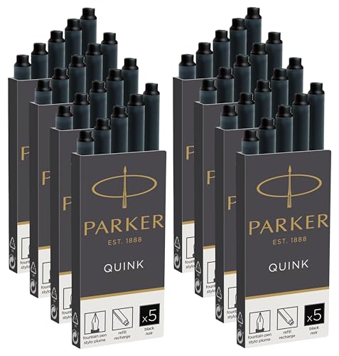Parker Quink - Recambios para pluma estilográfica | Cartuchos de tinta largos | Tinta negra | Paquete de 40