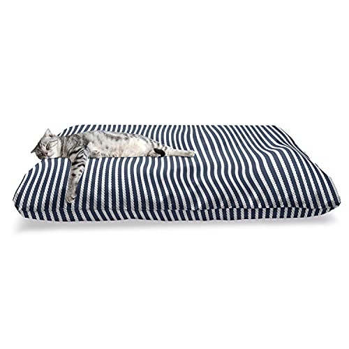 Ambesonne Blue And White Pet Bed, Yacht Navy Marine Themed Stripe Pattern On Blue Toned Background, Chew Resistant Pad For Dogs And Cats Cushion With Removable Cover, 24" X 39", White Blue #TOP1