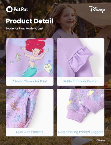 Image of Disney Outfits for Girls Long Sleeve Shirt Pocket Pant Toddler Sweatsuit | Officially Licensed丨Girls Clothes丨2-Piece Outfit丨Allover Print丨Ruffle Shoulder丨Jogger Pants丨Soft Feel丨Easy Care丨Mix & Match