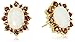 18k Gold Plated Sterling Silver Oval Created White Opal and Garnet Stud Earrings