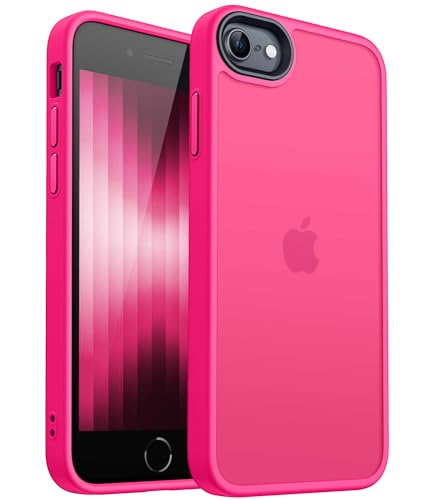 CANSHN Matte Case for iPhone SE 3/2 (2022/2020), iPhone 8/7, 4.7-Inch [Military Drop Certified] Translucent Back Phone Cover, Anti-Fingerprint - Hot Pink