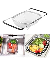 Jissta waschbecken sieb aus Edelstahl,zum Spülen und Abtropfen über der Spüle,6-Quart-Sieb mit Feinsiebkorb und Gummigriff,ausziehbares Ovalsieb zum Abseihen,Abtropfen und Waschen von Obst und Gemüse