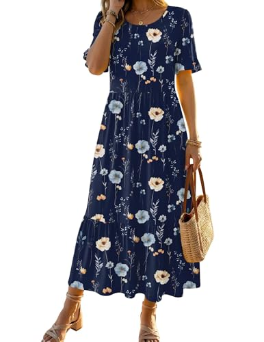 Image of Zeagoo Womens Summer Dresses 2026 Casual Midi Dress Flowy Sundress Ruffle Short Sleeve Tiered Dresses A Line Boho Dress