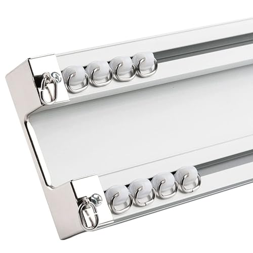 GXQFC Ceiling Tracks Mounted Room Divider Curtain Rods, 1-5m Heavy Duty Double Curtain Railsfor Office Living Room and Bedroom(Size:1M,Color:White)