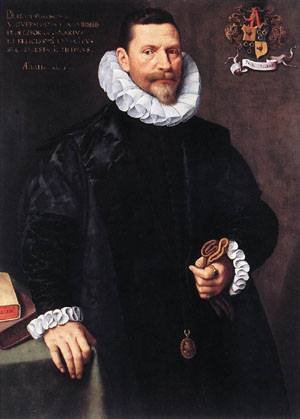Portrait de Petrus Ricardus 1592, peinture à l'huile d'exception style Pourbus 30x36