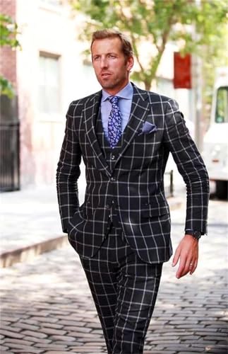 Men's Suit Slim Fit 3 Piece Plaid Suits for Men Checked Tuxedo Suit Men Formal Plaid Blazer Vest Pants Set3