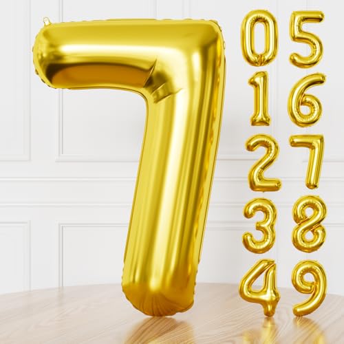 Adeyoo Gold Number 7 Balloon, 40 Inch Foil Number Balloons Giant 7 Balloon