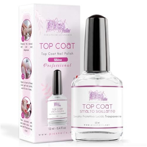 Top Coat Lucido Smalto Sigillante per Unghie 12ml ad Asciugatura Rapida - Smalto Trasparente per manicure e pedicure Top Coat per Unghie con Effetto Gloss, Sigilla e Protegge