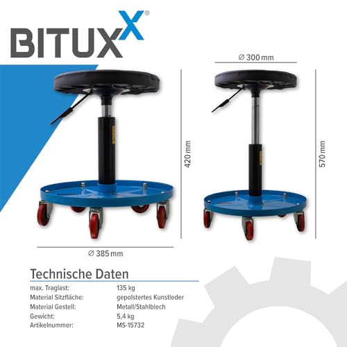 Werkstatthocker BITUXX Drehhocker mit Rollen und höhenverstellbarem Sitz