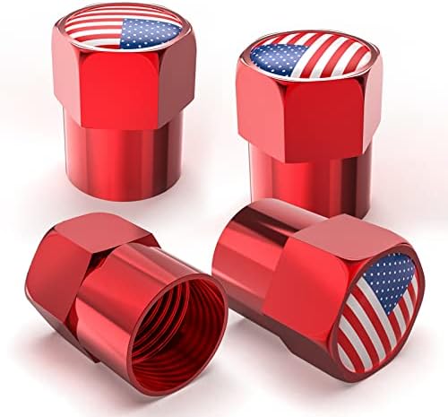 Tire Valve Stem Caps，4PCS American Flag Tire Valve Caps Metal Covers, Universal Dust Proof Stem Covers for Cars SUVs Motorcycles Bicycles