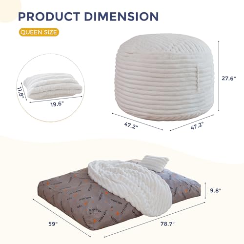 Image of MAXYOYO Giant Bean Bag Chair Bed with Pillow, Convertible Beanbag Sofa to Floor Bed, Lazy Chair Couch with Removable Cover, High-Density Shredded Foam Filling, Cozy Lounge for Bedroom Living Room