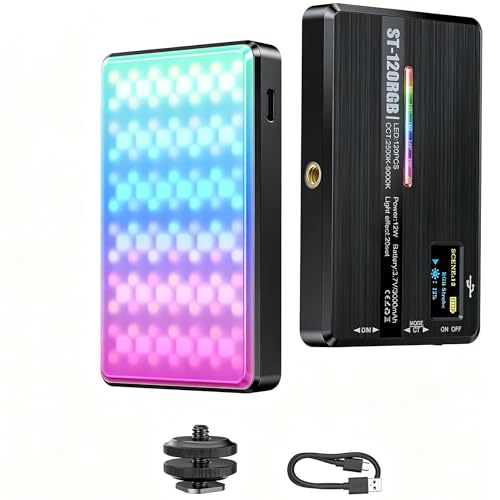 Luz de Video RGB Profesional, Luz Cámara con Clip 120 LED 2500K 9000K CRI 95+ Recargable 3000 mAh, Luz de Relleno RGB para Teléfono Móvil, Computadora Portátil, Cámara