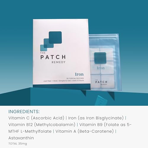 Image of The Patch Remedy Iron Patch | Iron Bisglycinate, Vitamin C, B9 (Methylfolate), B12, Beta-Carotene, Astaxanthin | 30 Patches