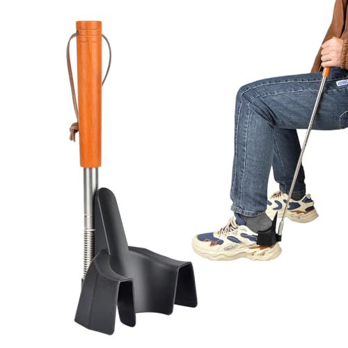 Shoe Horn Long Handle - Adjustable Telescopic Dressing Aid 9.5 to 31 Inch, Stainless Steel Shoehorn with Wood Grip, Metal Footwear Helper | Mobility Assistance Footwear Tool,for Seniors Men Women