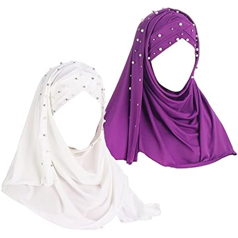 2 Pieces Beads Forehead Cross Muslim Hijab Scarf Ready to Wear Turban Hijabs Women Headscarf Female Head Wraps Cover