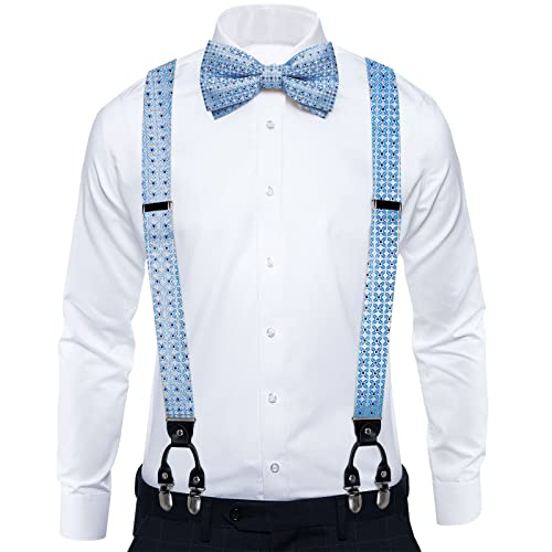 Dibangu Light Blue Suspenders And Bow Tie Set For Men Jacquard Woven Floral Suspenders With 6 Metal Clips #TOP1