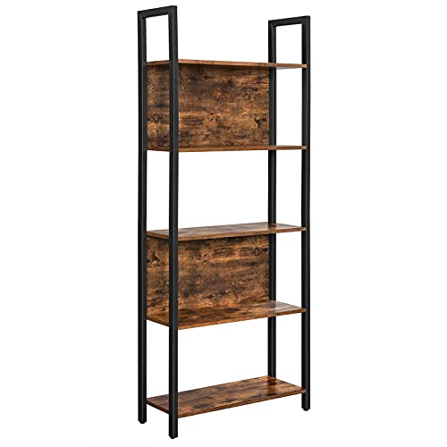 通用 Bookshelf Rack, 5 Tier Tall Industrial Bookcase Wood Metal Frame Standing Book Shelf, Display Bookshelves Storage Organizer for Bedroom Living Room Home Office (Vintage Brown)