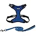 Voyager Step-in Lock Dog Harness and Reflective Dog Leash Combo Set with Neoprene Handle 5ft Long - Supports Small, Medium and Large Breed Puppies/ Cats - Royal Blue Black Trim (w Leash), M