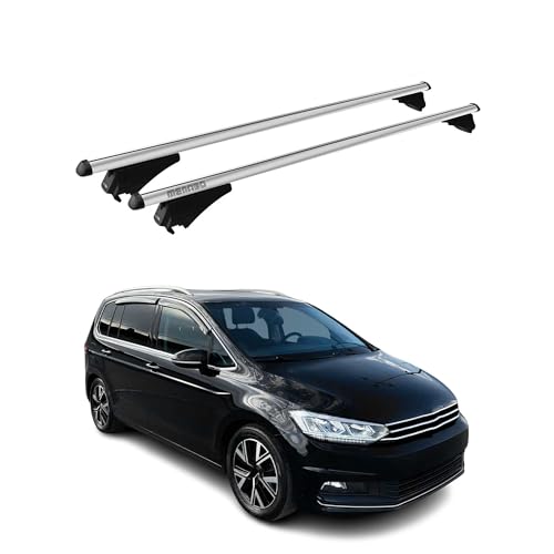 Menabo Dachträger Grundtäger kompatibel mit VW Touran mk2 2015-2025 Aluminium 75kg Silber 2tlg Offene Reling kompatibel mit Fahrradträger, Dachboxen, Skiträger Abschließbar