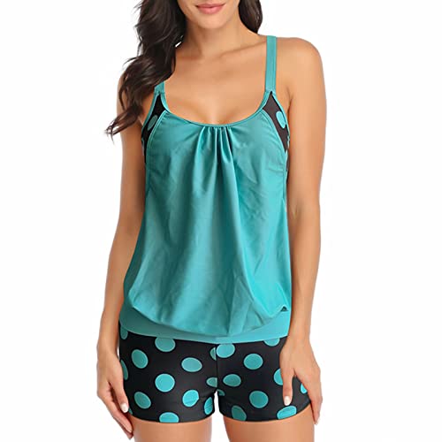 Tankini Mujer Set Plus Size Print Bañador con Tirantes Traje de Baño de Dos Piezas Ropa de Playa Estampado Push Dos Piezas Ropa de Playa Soild Women Up Traje de Baño Swimwears Tankinis Set, azul