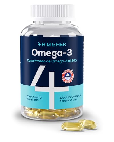 4 HIM & HER Omega-3 Perlas de Aceite de Pescado – 80% Concentración Omega-3 EPA y DHA & DPA – 668mg EPA, 500mg DHA + 83,4mg DPA por dosis – 120 perlas – Suministro para 2 meses