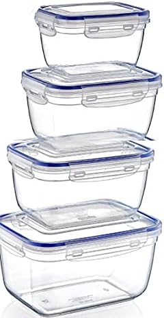 Jolie Max Plastic Seal Rectangle Food Storage Container with Lid. Lunch Box Set. (4 pcs) (550/1000/1800/3000 ml).