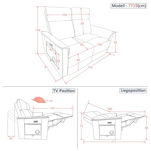 Canapé relax électrique 2 places USB, table – M MCombo