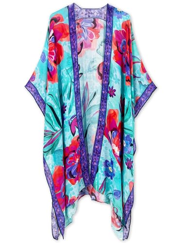 Image of Spicy Sandia Kimonos for Women Floral Beach Cover Up Loose Swimsuit Bathing Suit Coverup Cardigan for Summer Swimwear