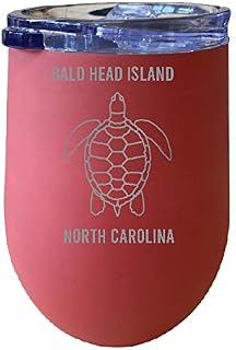 R and R Imports Bald Head Island North Carolina Souvenir 12 oz Coral Laser Etched Insulated Wine Stainless Steel Turtle Design