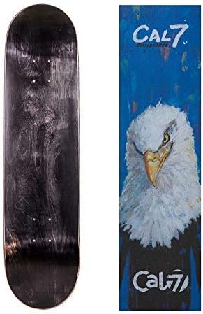 Cal 7 Black Skateboard Deck with Graphic Grip Tape | 7.75, 8, 8.25, and 8.5 Inch | Maple Board for Skating