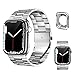 Hallsen Compatible with Apple Watch Bands 44mm 45mm 42mm 41mm 40mm 38mm, Solid Stainless Steel Metal Replacement Strap with Case for iWatch SE Series 7/6/5/4/3/2/1 for Men Women (Silver, 42/44mm)