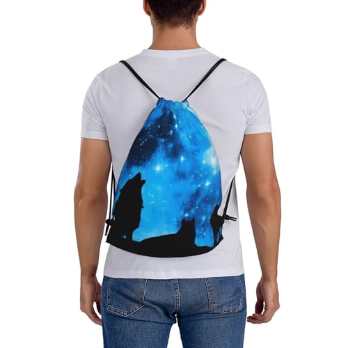 Sac à dos imprimé loups style décontracté et fermeture par cordon de serrage robuste
