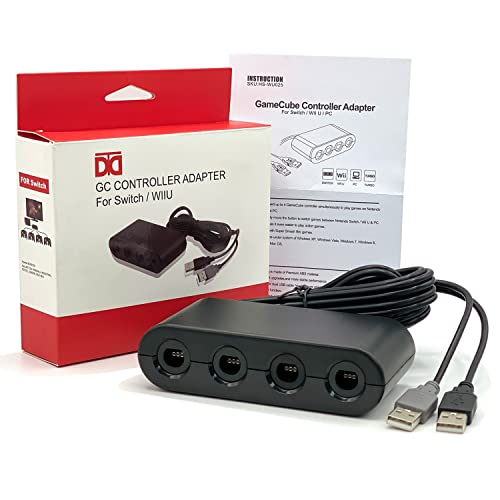 Gamecube NGC Controller Adapter for Nintendo Switch, Wii U, PC, 4 Ports for Super Smash Bros, USB No Drivers Required Plug in & Play! Cover