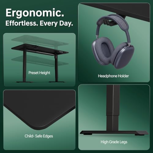 Image of Dr Luxur Stallion Electric Standing Desk | Height Adjustable 70-114cm | 80kg Load | 3 Memory Presets | Zero Wobble | Child Lock | Low Noise Motor | 5 Year Warranty (Black, 1200 * 600 mm)