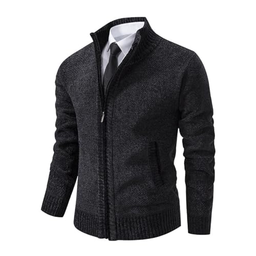 Men's Zipper Sweater Stand Collar Design Casual Sweater Zipper Cardigan Warm Sweater Basic Solid Color Sweater2
