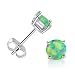 GEMSME 18K White Gold Plated With Created Green Opal 6mm Round Stud Earrings