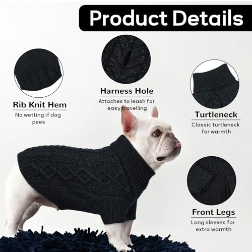 Hjumarayan Hundepullover - Schlicht & Elegant Pullover Hund, Warme Hundepullover Mittelgroße Hunde mit Geschirrloch für Leine, Schöner Hundepulli mit Beinen für Französische Bulldogge (Schwarz M)
