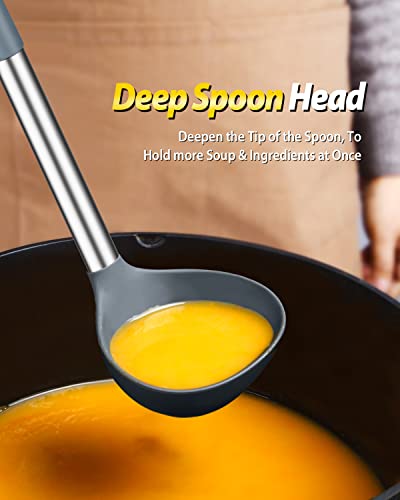 Silicone Pasta Fork And Ladle Spoon Set, Large Non Stick Kitchen Utensils For Cooking,Stirring,Serving Spaghetti, Soup, Sauce #TOP3